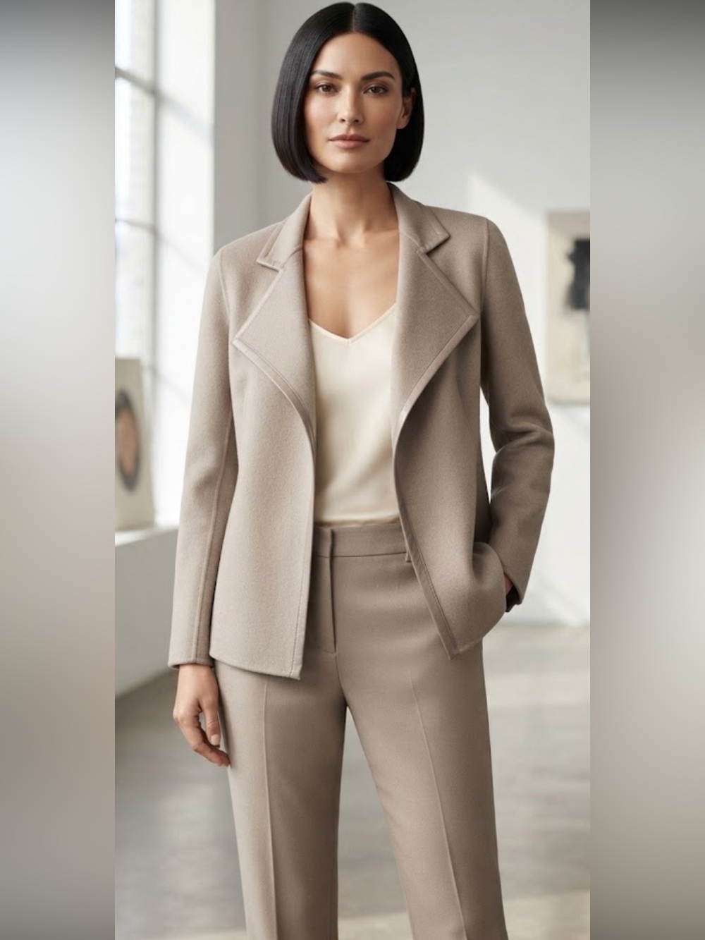 Vintage Linda Allard Ellen Tracy doubled faced leather details gray wool blazer